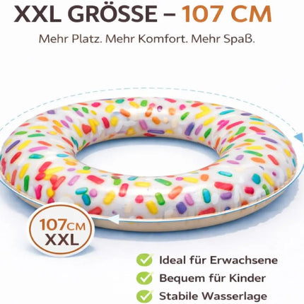 Donut Schwimmring aufblasbar Ø 120 cm – Schwimmreifen für Pool, See, Strand & Wasser (Donut Streusel)