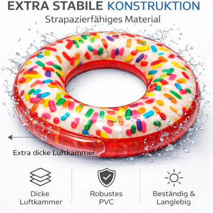 Donut Schwimmring aufblasbar Ø 120 cm – Schwimmreifen für Pool, See, Strand & Wasser (Donut Streusel)