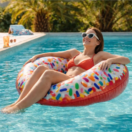 Donut Schwimmring aufblasbar Ø 120 cm – Schwimmreifen für Pool, See, Strand & Wasser (Donut Streusel)