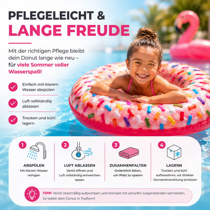 Donut Schwimmring aufblasbar Ø 120 cm – Schwimmreifen für Pool, See, Strand & Wasser (Donut Streusel)