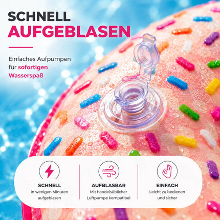 Donut Schwimmring aufblasbar Ø 120 cm – Schwimmreifen für Pool, See, Strand & Wasser (Donut Streusel)