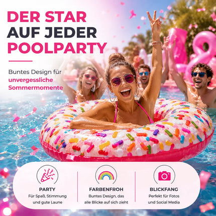 Donut Schwimmring aufblasbar Ø 120 cm – Schwimmreifen für Pool, See, Strand & Wasser (Donut Streusel)