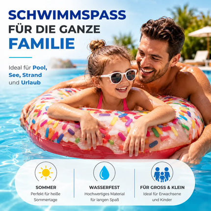 Donut Schwimmring aufblasbar Ø 120 cm – Schwimmreifen für Pool, See, Strand & Wasser (Donut Streusel)