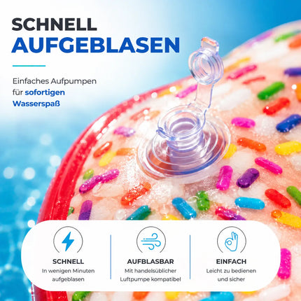 Donut Schwimmring aufblasbar Ø 120 cm – Schwimmreifen für Pool, See, Strand & Wasser (Donut Streusel)