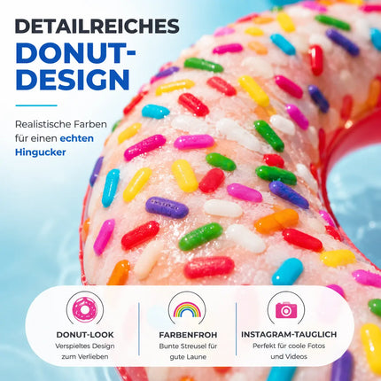 Donut Schwimmring aufblasbar Ø 120 cm – Schwimmreifen für Pool, See, Strand & Wasser (Donut Streusel)