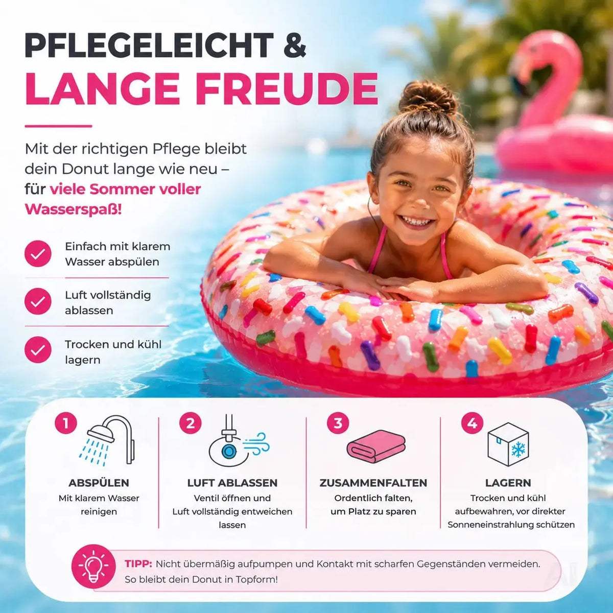 Donut Schwimmring aufblasbar Ø 120 cm – Schwimmreifen für Pool, See, Strand & Wasser – Detailansicht 2