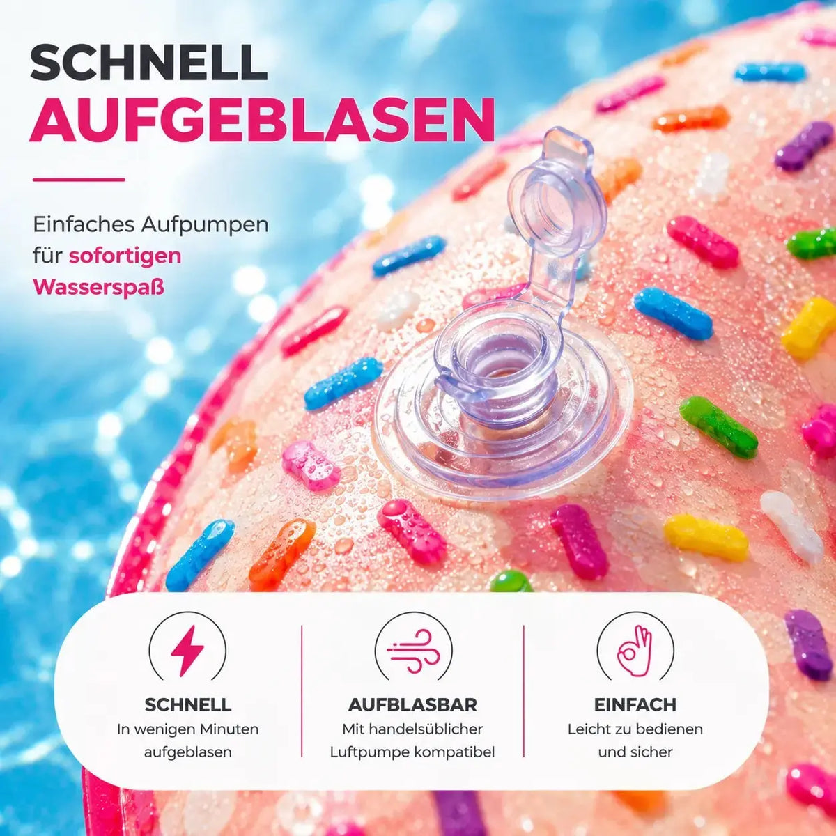 Donut Schwimmring aufblasbar Ø 120 cm – Schwimmreifen für Pool, See, Strand & Wasser – Detailansicht 3