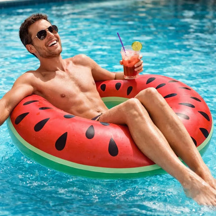 Donut Schwimmring aufblasbar Ø 120 cm – Schwimmreifen für Pool, See, Strand & Wasser (Donut Wassermelone)