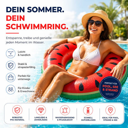 Donut Schwimmring aufblasbar Ø 120 cm – Schwimmreifen für Pool, See, Strand & Wasser (Donut Wassermelone)