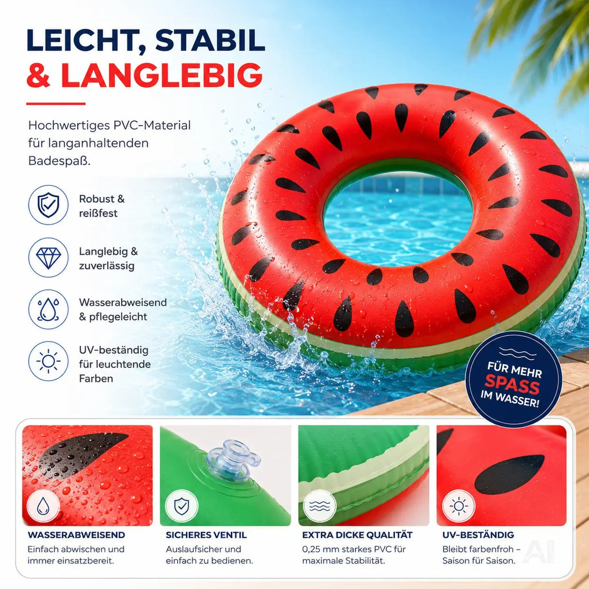 Donut Schwimmring aufblasbar Ø 120 cm – Schwimmreifen für Pool, See, Strand & Wasser – Detailansicht 3