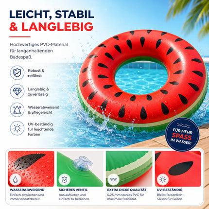Donut Schwimmring aufblasbar Ø 120 cm – Schwimmreifen für Pool, See, Strand & Wasser (Donut Wassermelone)