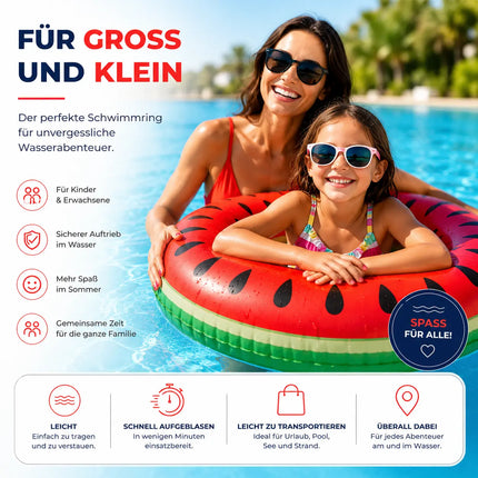 Donut Schwimmring aufblasbar Ø 120 cm – Schwimmreifen für Pool, See, Strand & Wasser (Donut Wassermelone)