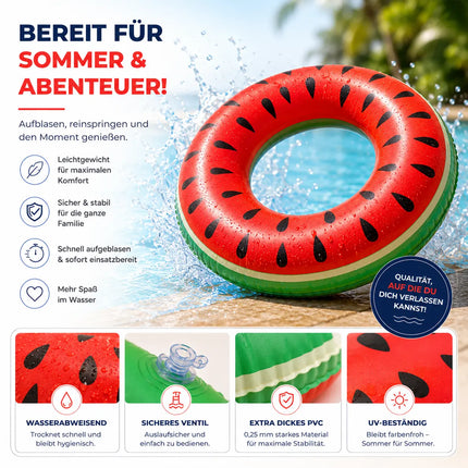 Donut Schwimmring aufblasbar Ø 120 cm – Schwimmreifen für Pool, See, Strand & Wasser (Donut Wassermelone)