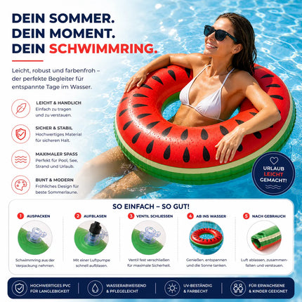 Donut Schwimmring aufblasbar Ø 120 cm – Schwimmreifen für Pool, See, Strand & Wasser (Donut Wassermelone)