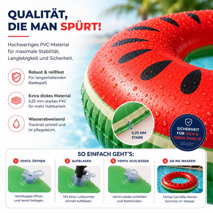 Donut Schwimmring aufblasbar Ø 120 cm – Schwimmreifen für Pool, See, Strand & Wasser (Donut Wassermelone)