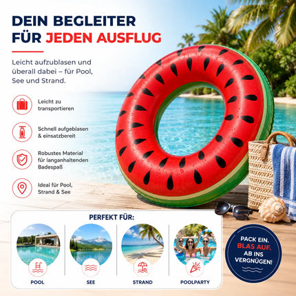 Donut Schwimmring aufblasbar Ø 120 cm – Schwimmreifen für Pool, See, Strand & Wasser (Donut Wassermelone)