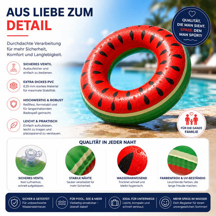 Donut Schwimmring aufblasbar Ø 120 cm – Schwimmreifen für Pool, See, Strand & Wasser (Donut Wassermelone)
