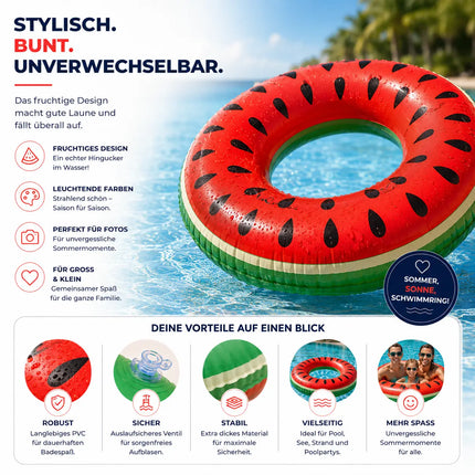 Donut Schwimmring aufblasbar Ø 120 cm – Schwimmreifen für Pool, See, Strand & Wasser (Donut Wassermelone)