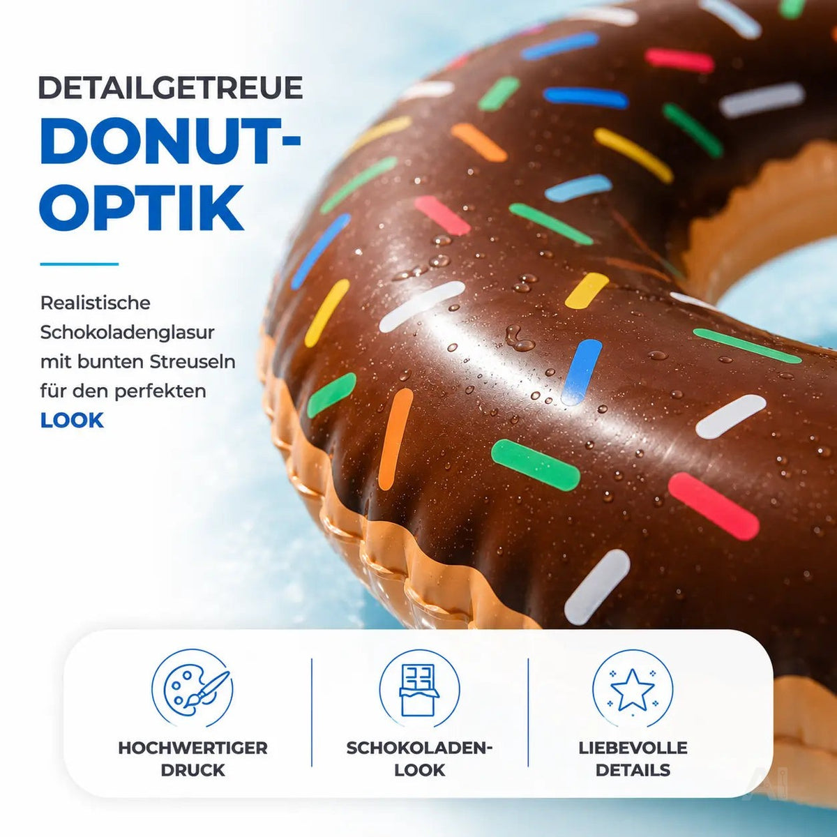 Donut Schwimmring mit 1x Getränkehalter aufblasbar - 120 cm Schwimmreifen für Pool & Wasser – Detailansicht 3