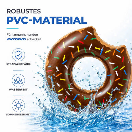 Donut Schwimmring mit 1x Getränkehalter aufblasbar - 120 cm Schwimmreifen für Pool & Wasser - Kinder & Erwachsene Braun