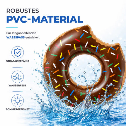 Donut Schwimmring mit 1x Getränkehalter aufblasbar - 120 cm Schwimmreifen für Pool & Wasser - Kinder & Erwachsene Braun