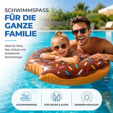 Donut Schwimmring mit 1x Getränkehalter aufblasbar - 120 cm Schwimmreifen für Pool & Wasser - Kinder & Erwachsene Braun