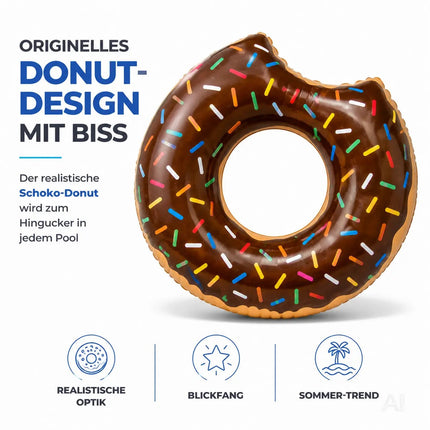 Donut Schwimmring mit 1x Getränkehalter aufblasbar - 120 cm Schwimmreifen für Pool & Wasser - Kinder & Erwachsene Braun