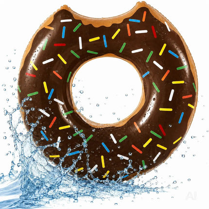 Donut Schwimmring mit 1x Getränkehalter aufblasbar - 120 cm Schwimmreifen für Pool & Wasser - Kinder & Erwachsene Braun