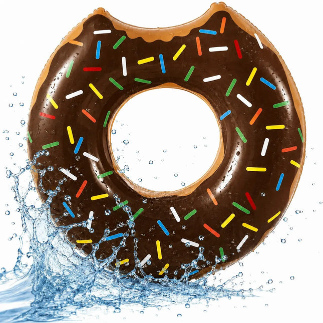 Donut Schwimmring mit 1x Getränkehalter aufblasbar - 120 cm Schwimmreifen für Pool & Wasser - Kinder & Erwachsene Braun