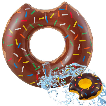 Donut Schwimmring mit 1x Getränkehalter aufblasbar - 120 cm Schwimmreifen für Pool & Wasser - Kinder & Erwachsene