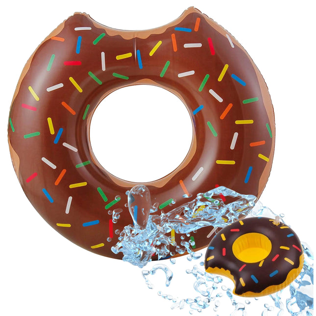 Donut Schwimmring mit 1x Getränkehalter aufblasbar - 120 cm Schwimmreifen für Pool & Wasser - Kinder & Erwachsene