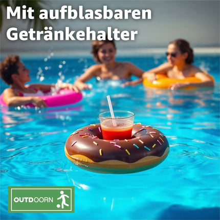 Donut Schwimmring mit 1x Getränkehalter aufblasbar - 120 cm Schwimmreifen für Pool & Wasser - Kinder & Erwachsene