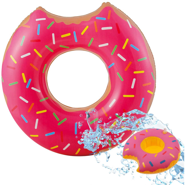 Donut Schwimmring mit 1x Getränkehalter aufblasbar - 120 cm Schwimmreifen für Pool & Wasser - Kinder & Erwachsene
