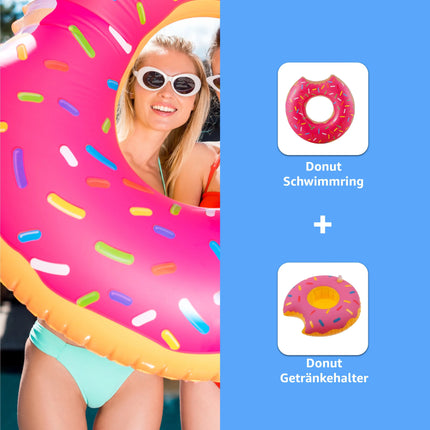Donut Schwimmring mit 1x Getränkehalter aufblasbar - 120 cm Schwimmreifen für Pool & Wasser - Kinder & Erwachsene