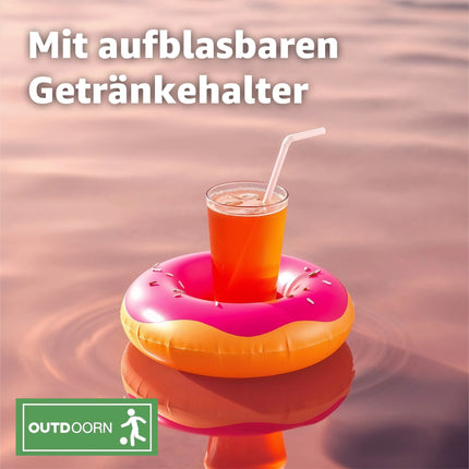 Donut Schwimmring mit 1x Getränkehalter aufblasbar - 120 cm Schwimmreifen für Pool & Wasser - Kinder & Erwachsene