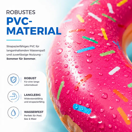 Donut Schwimmring mit 1x Getränkehalter aufblasbar - 120 cm Schwimmreifen für Pool & Wasser - Kinder & Erwachsene Pink