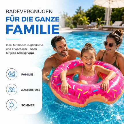 Donut Schwimmring mit 1x Getränkehalter aufblasbar - 120 cm Schwimmreifen für Pool & Wasser - Kinder & Erwachsene Pink
