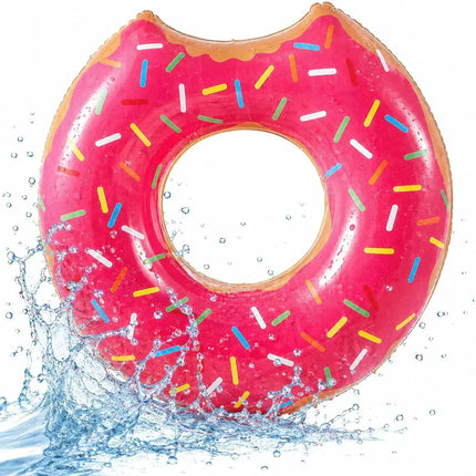 Donut Schwimmring mit 1x Getränkehalter aufblasbar - 120 cm Schwimmreifen für Pool & Wasser - Kinder & Erwachsene Pink