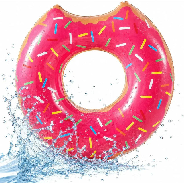 Donut Schwimmring mit 1x Getränkehalter aufblasbar - 120 cm Schwimmreifen für Pool & Wasser - Kinder & Erwachsene Pink