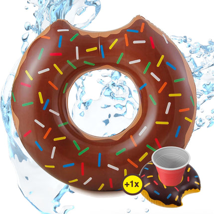 SwimAlot® Aufblasbar Donut braun Ø 120 cm mit Biss Schwimmring Schwimmreifen Pool & Wasser, mit Getränkehalter für Erwachsene & Kinder