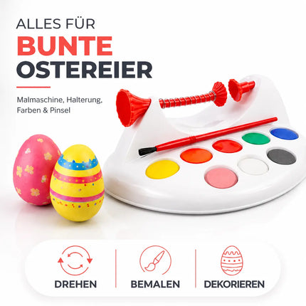 Eierfarbe 1x Eiermalmaschine mit Halterung, Farben & Pinsel - Malgerät Ostereier, fester Halt
