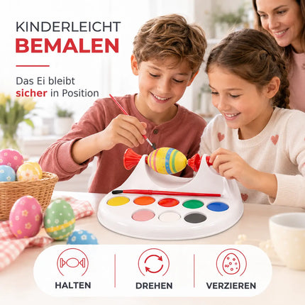 Eierfarbe 1x Eiermalmaschine mit Halterung, Farben & Pinsel - Malgerät Ostereier, fester Halt