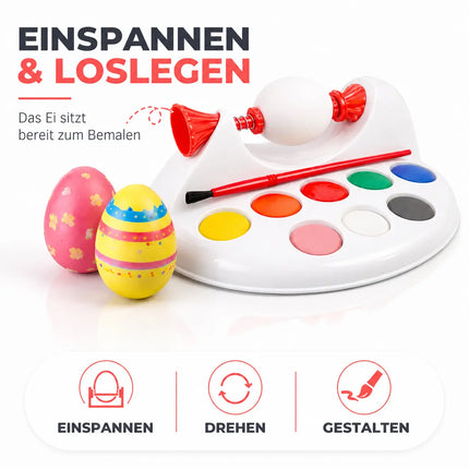 Eierfarbe 1x Eiermalmaschine mit Halterung, Farben & Pinsel - Malgerät Ostereier, fester Halt