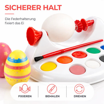 Eierfarbe 1x Eiermalmaschine mit Halterung, Farben & Pinsel - Malgerät Ostereier, fester Halt