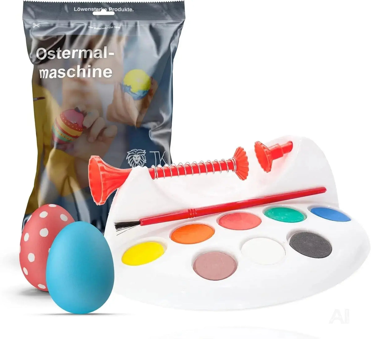 Eierfarbe 1x Eiermalmaschine mit Halterung, Farben & Pinsel - Malgerät Ostereier, fester Halt