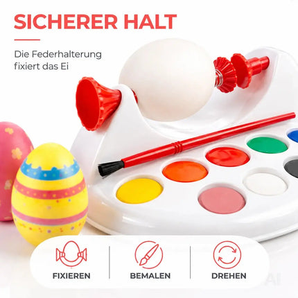 Eierfarbe 1x Eiermalmaschine mit Halterung, Farben & Pinsel - Malgerät Ostereier, fester Halt – Detailansicht 6