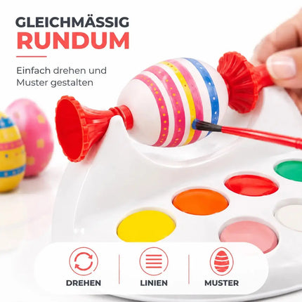 Eierfarbe 1x Eiermalmaschine mit Halterung, Farben & Pinsel - Malgerät Ostereier, fester Halt – Detailansicht 7