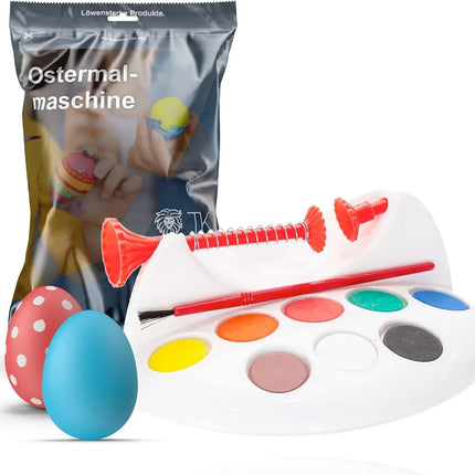 Eierfarbe 4x Eiermalmaschine mit Halterung, Farben & Pinsel - Malgerät Ostereier, fester Halt