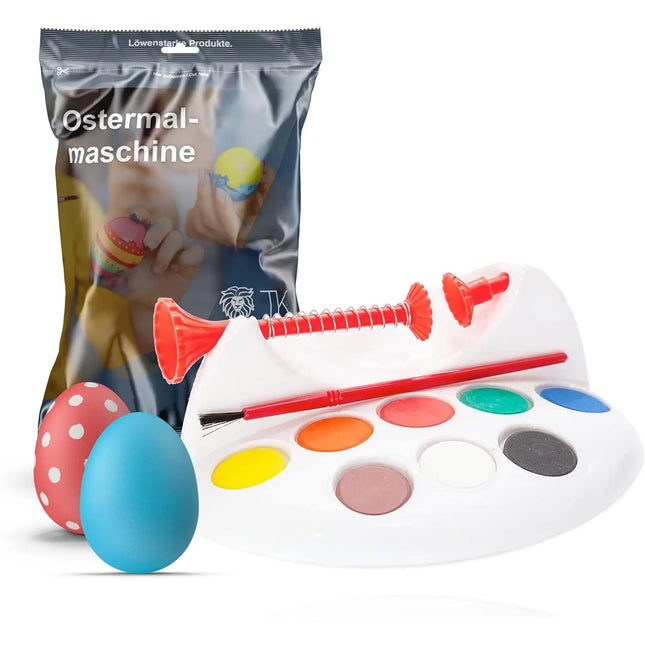 Eierfarbe 4x Eiermalmaschine mit Halterung, Farben & Pinsel - Malgerät Ostereier, fester Halt