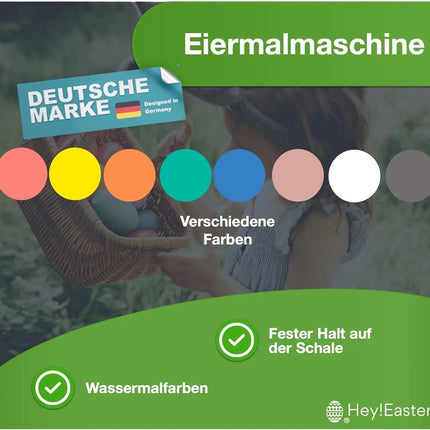 Eierfarbe 4x Eiermalmaschine mit Halterung, Farben & Pinsel - Malgerät Ostereier, fester Halt